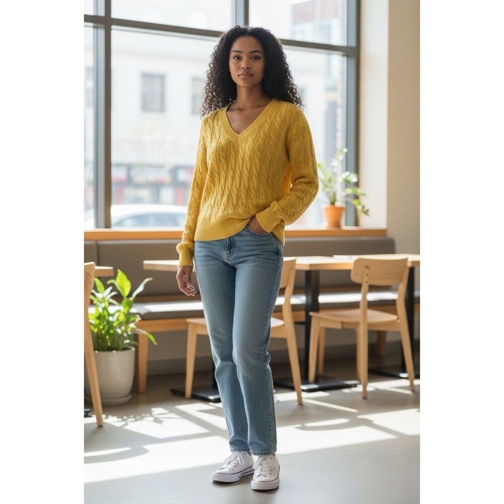 Jones & Co | Women’s Yellow Knit Sweater | Size XS | Cable Knit | 100% Cotton
